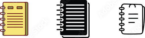 Spiral Notebook Icons Yellow, Black, White Outline Designs