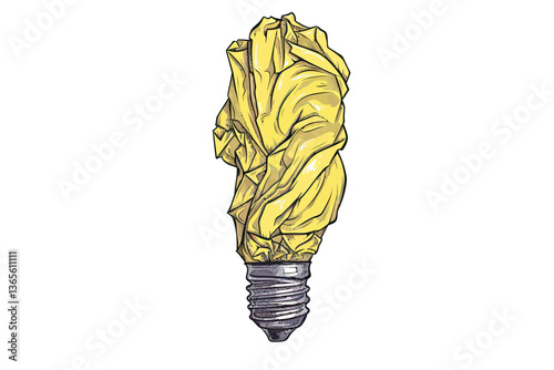 Creative concept of a shining light bulb and a paper ball, representing the spark of ideas and innovative thinking