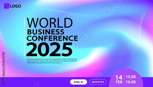 Banner to the online conference background. Web media event. Dynamic Background. Futuristic Poster for Corporate Meeting, Online Courses, Webinar, Seminar. Conference, Business Event Announcement.