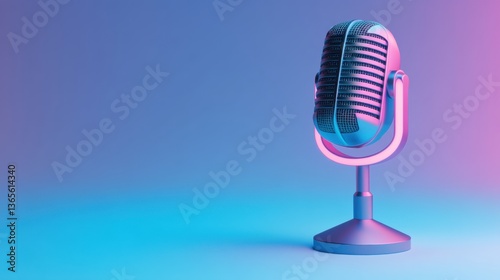 Retro Style Microphone on Gradient Background for Music, Podcasting, and Audio Productions with Neon Lighting and Vibrant Colors