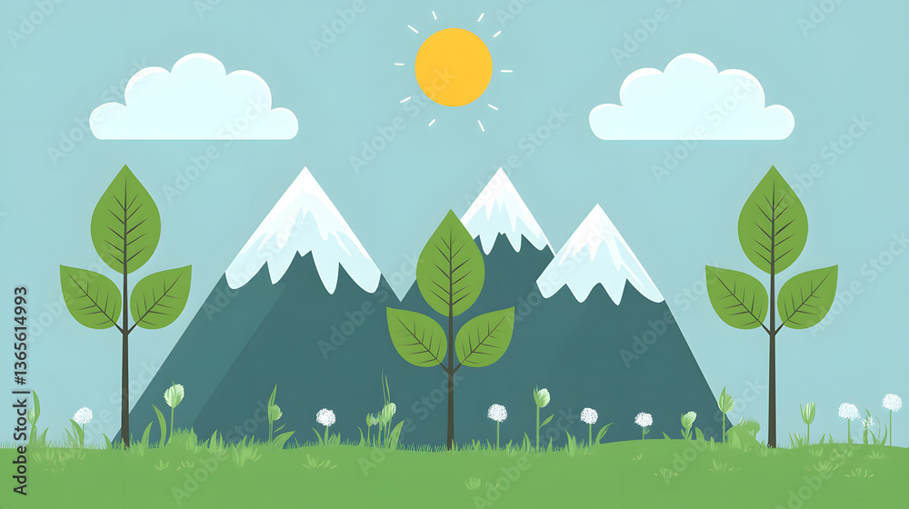 Lush mountains rise against a sunny backdrop with fluffy clouds and vibrant greenery below Lush mountains rise against a sunny backdrop with fluffy clouds and vibrant greenery below