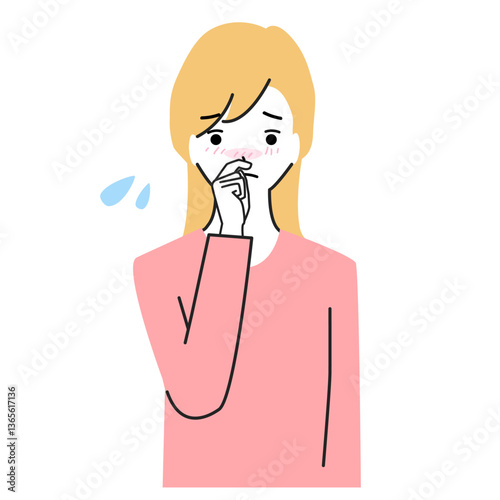 鼻水が出て困っている若い女性のイラスト