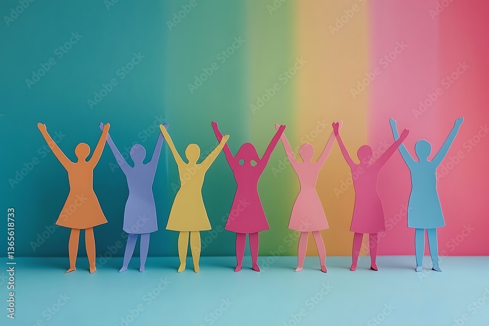 Fototapeta premium Colorful Female Figures Standing Together in Sisterhood