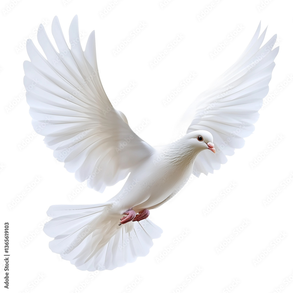 Fototapeta premium White dove flying,in flight,transparent background,PNG,clipart,mockup,peace and love.