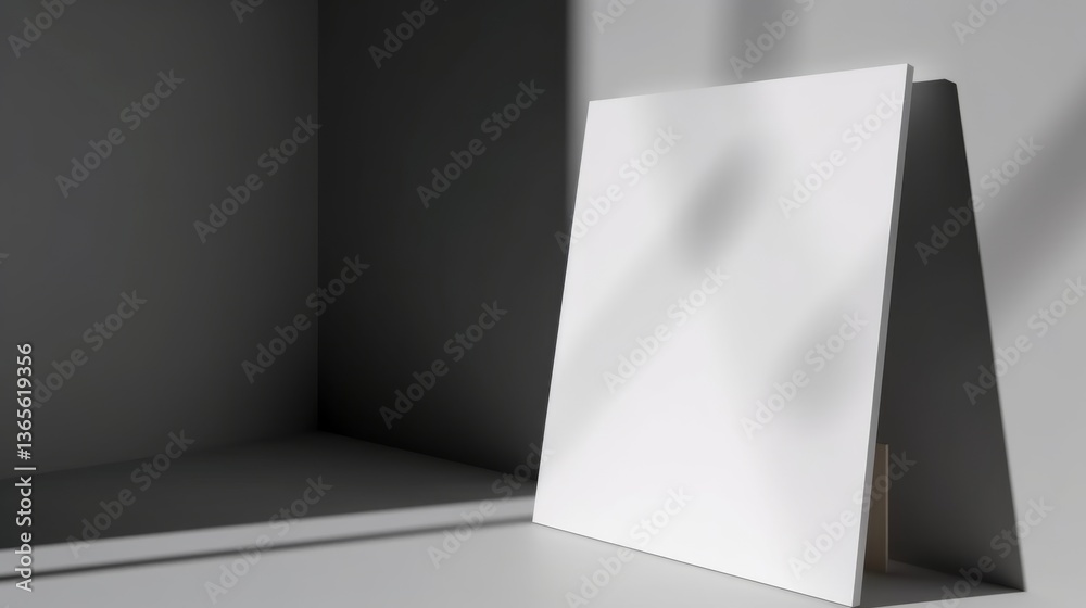 Fototapeta premium Minimalist blank canvas in a shadowed space.