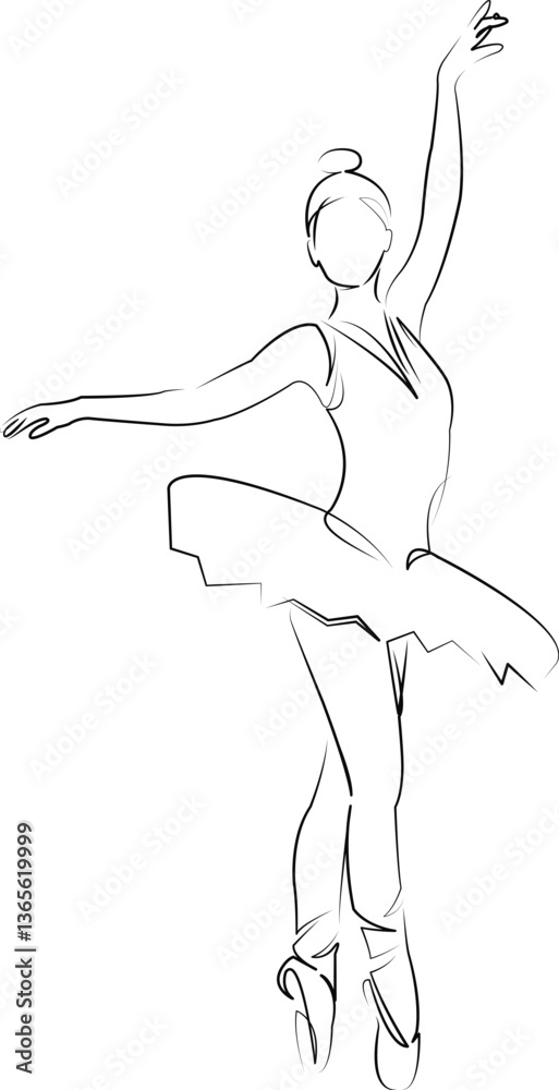 One continuous line art drawing flat illustration ballet, tutu, dancer, grace, elegance, beauty, performer. Isolated image hand draw outline on white background One continuous line art drawing flat illustration ballet, tutu, dancer, grace, elegance, beauty, performer. Isolated image hand draw outline on white background