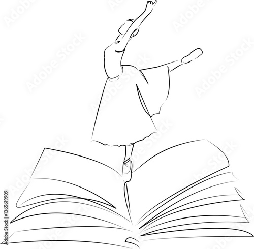 One continuous line art drawing flat illustration book, ballet, dancer, person, dance, dancing, reading, female, ballet dancer. Isolated image hand draw outline on white background