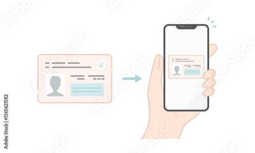 マイナンバーカードをスマホに登録するベクターイラスト