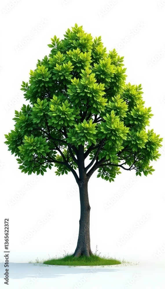 Obraz premium A single tree on a white background with a subtle gradient effect, nature, foliage