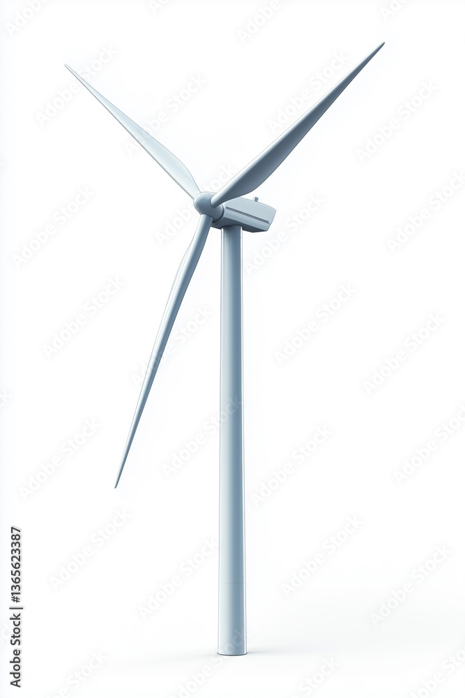 A modern wind turbine with three blades, set against a plain white background. The turbine is designed for renewable energy generation, showcasing its sleek and aerodynamic structure. A modern wind turbine with three blades, set against a plain white background. The turbine is designed for renewable energy generation, showcasing its sleek and aerodynamic structure.