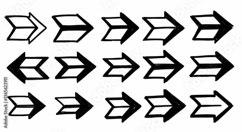 Multiple Arrow Head Pointers in a Loose Marker Pen - Hand Drawn Style, 