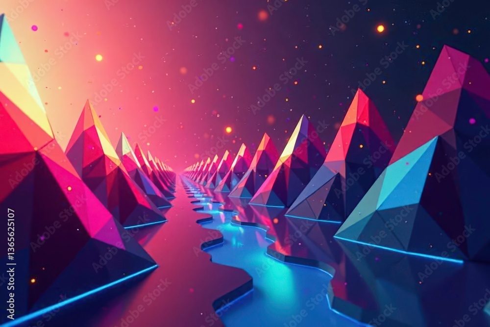 Abstract geometric shapes repeat infinitely, vibrant colors , rhombus, bright