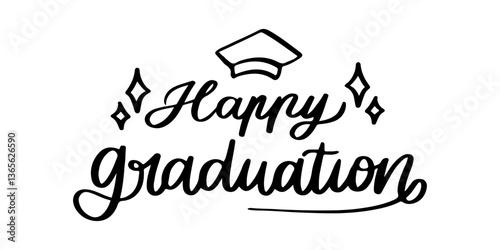Happy Graduation Lettering Typography on Transparent Background 