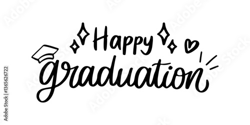 Happy Graduation Lettering Typography on Transparent Background 