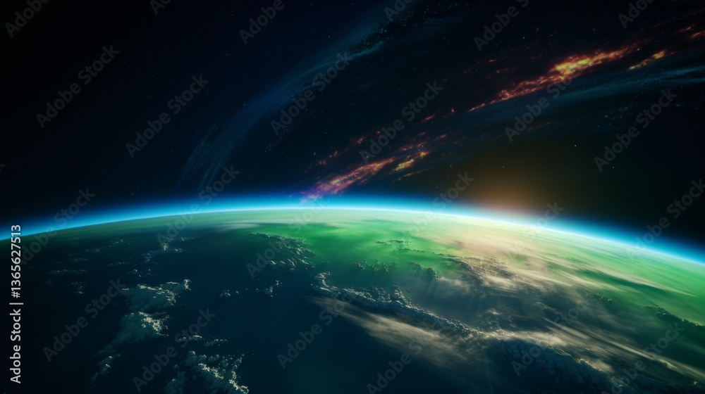 Fototapeta premium Stunning view of Earth from space at sunrise.