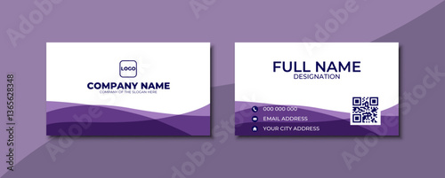 Modern wavy theme, purple color business card design with double sided business card template design 