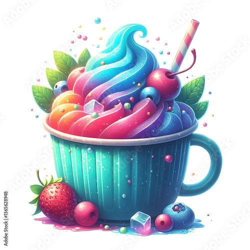 Colored slush ice in a cup isolated on white background