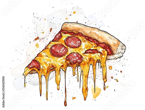 Mouthwatering Classic Pepperoni Pizza Slice with Melted Cheese on a Clean White Background
