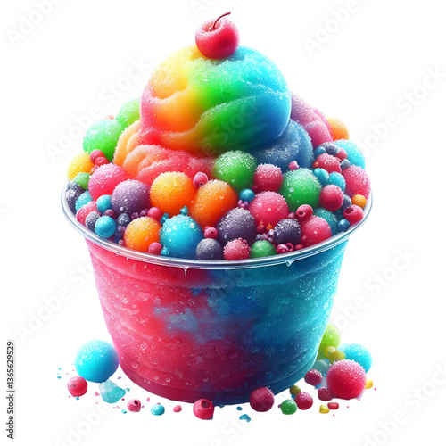 Colored slush ice in a cup isolated on white background
