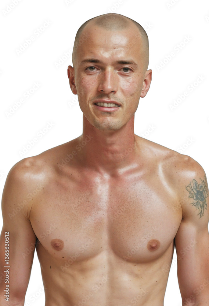 Courageous Czech Male in Chemotherapy: A Dignified Portrait Against a Solid Background