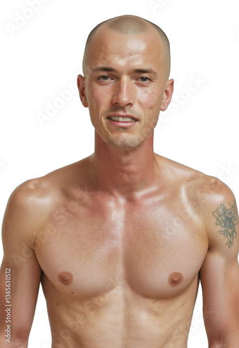 Obraz na płótnie Courageous Czech Male in Chemotherapy: A Dignified Portrait Against a Solid Background w salonie