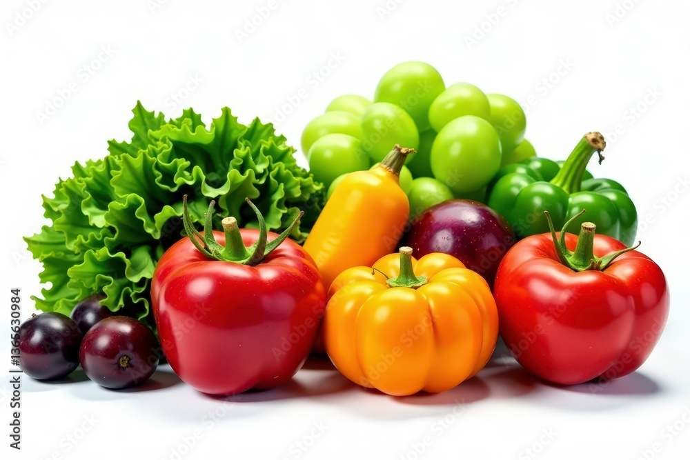 Assortment of organic fruits & vegetables, isolated white background, market, minimal, isolated Assortment of organic fruits & vegetables, isolated white background, market, minimal, isolated