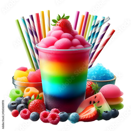 Colored slush ice in a cup isolated on white background