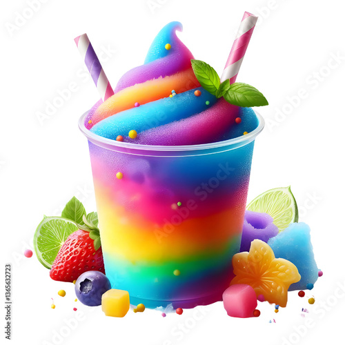 Colored slush ice in a cup isolated on white background