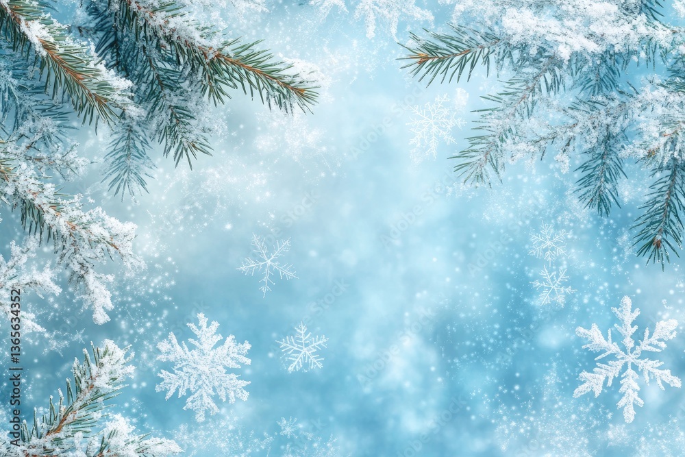 Snowy winter branches on a light blue background Snowy winter branches on a light blue background