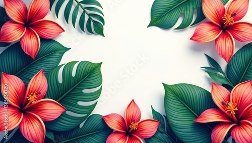 Bold tropical floral wallpaper, vibrant exotic blooms, repeat pattern, seamless pattern, fabric