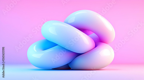 Abstract 3D Render of Intertwined Bubbles in Soft Blue and Purple Hues