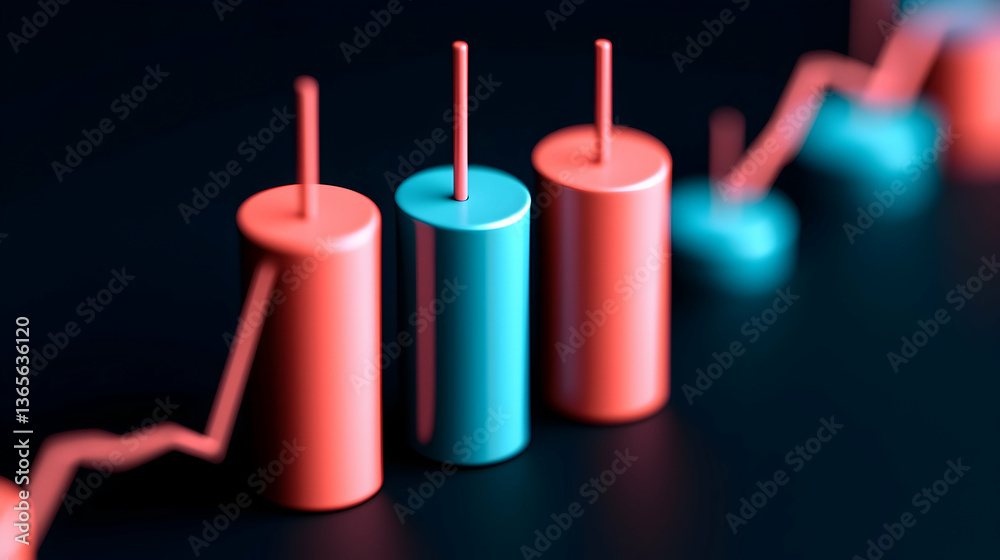 Abstract 3D Stock Market Chart with Red and Teal Candlesticks Abstract 3D Stock Market Chart with Red and Teal Candlesticks