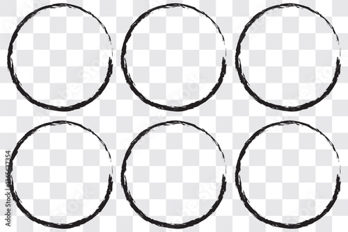 Grunge-style black ink circles with a contemporary touch. Brush-drawn, textured shapes. Chinese and Korean design influences. Japanese enso zen circles. All elements are unified. Sun symbols