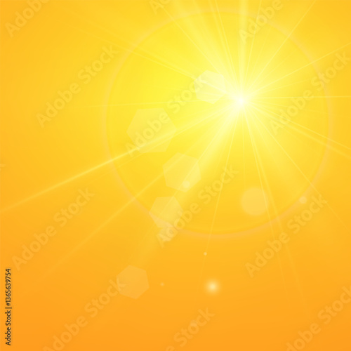 Abstract sunny sky. Bright and warm light.Sunny orange summer background