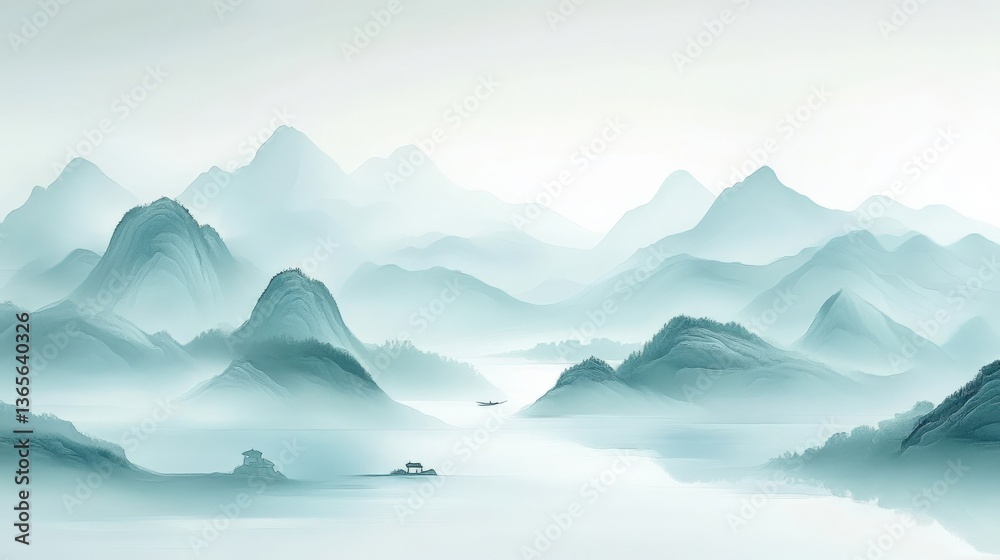 Fototapeta premium Misty Mountain Landscape Painting