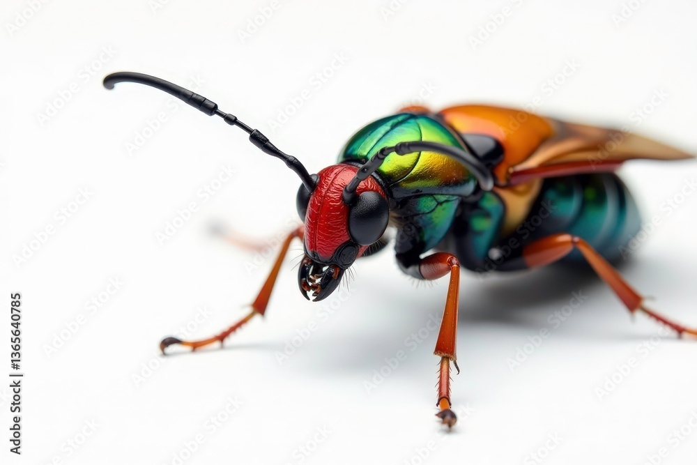 Close-up of colorful insect on pure white background, white, small Close-up of colorful insect on pure white background, white, small