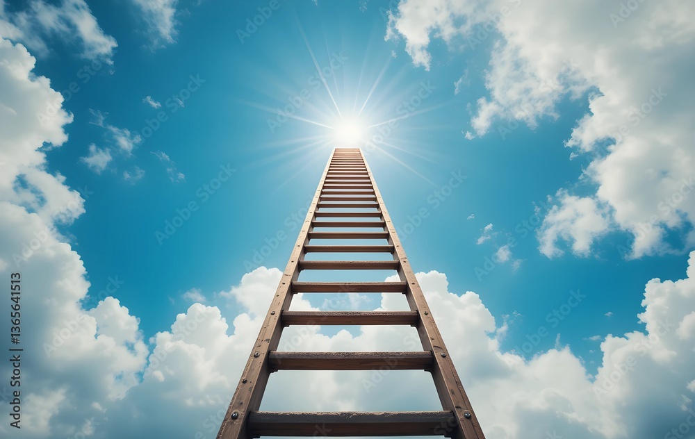 Ladder extending into the sky representing career growth, stairway to heaven, ladder to the sky Ladder extending into the sky representing career growth, stairway to heaven, ladder to the sky