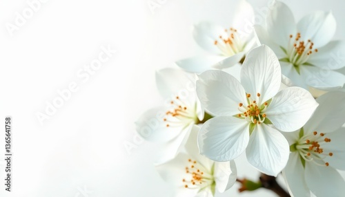 Close-up of pristine white blossoms on stark white background, elegant, minimal, wedding