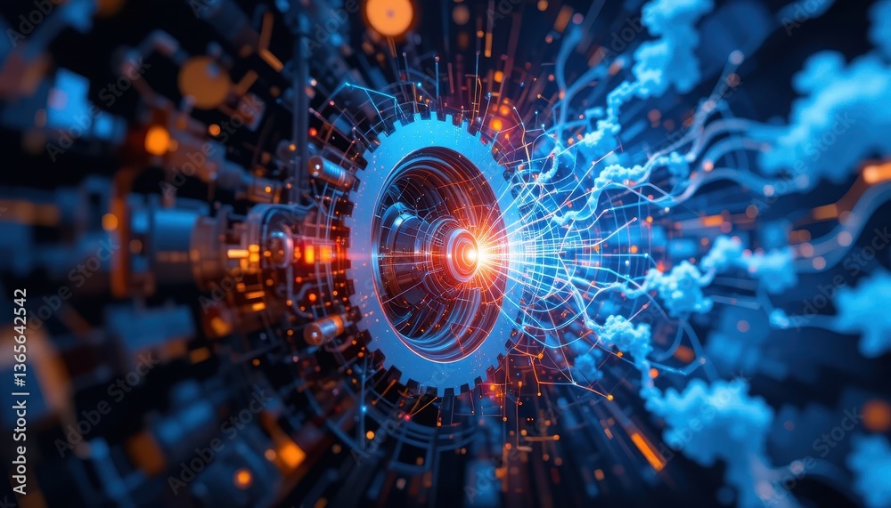 Obraz premium Dynamic technology gears virtual environment digital art futuristic view energy concepts