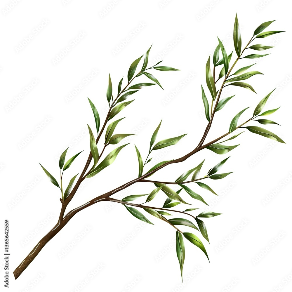 Fototapeta premium Weeping willow branch with lush cascading leaves isolated on white