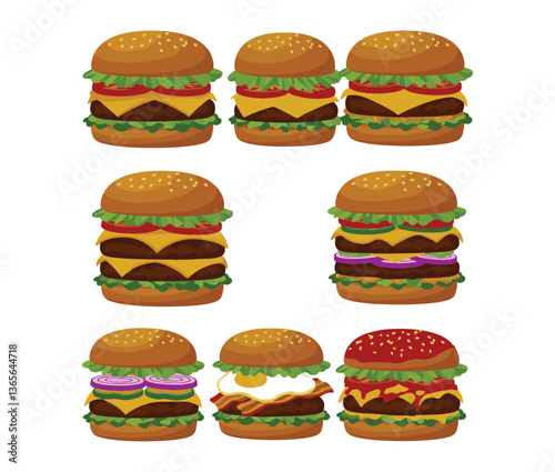Classic burger icon featuring a delicious homemade sandwich with fresh organic ingredients in an appealing graphic