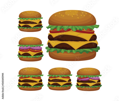 Crispy burger icon showcasing the texture of a well-seasoned beef patty with sharp cheddar cheese and fresh toppings
