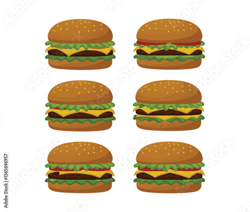 Tasty burger icon featuring a mouthwatering handmade beef patty with melted cheese in a detailed illustration