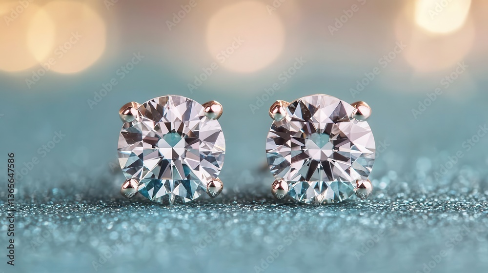 Fototapeta premium Chic diamond stud earrings with a curved wave design, isolated on a polished gray surface