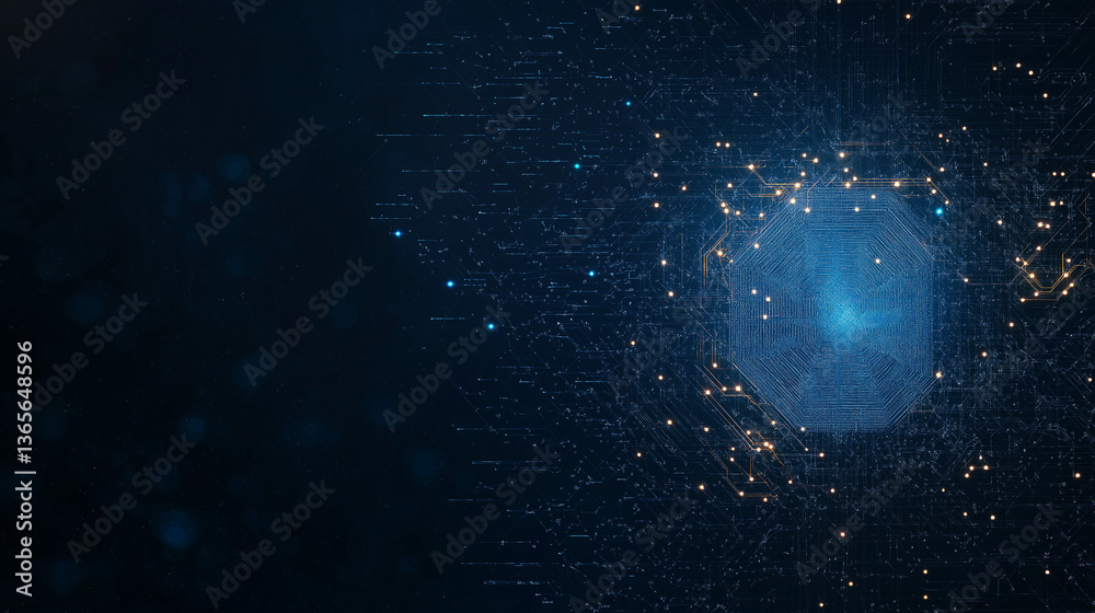 Fototapeta premium Digital Cosmos: A captivating digital representation, exploring a network of data against a mesmerizing background