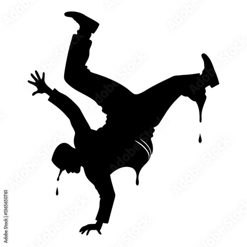A breakdancing man's silhouette, rendered in spray-paint graffiti.