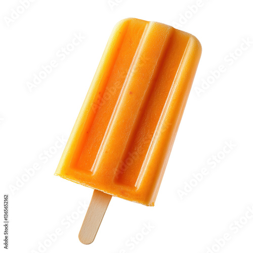 Bright orange popsicle on a stick against a black background.