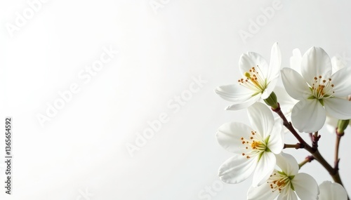 Delicate white blossoms against a pure white backdrop , light, petals