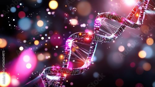 Glowing Pink Purple Dna Helix Abstract Digital Illustration