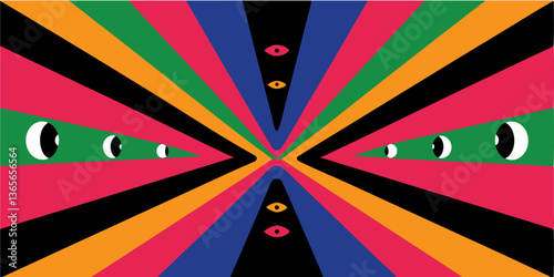 A face deconstructed into colorful floating geometric layers, each part shifting and glowing like a stained-glass mosaic.